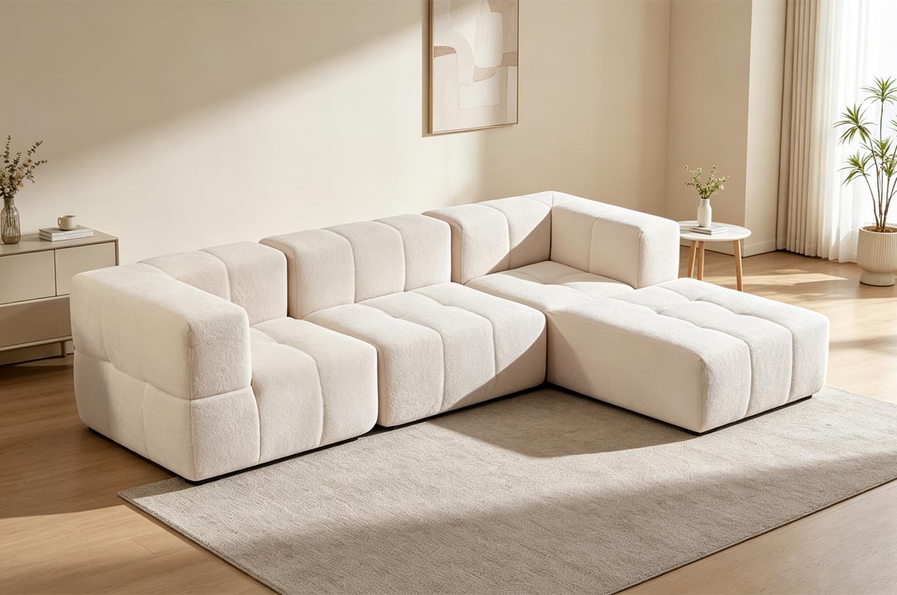 Cream modular sectional sofa in a bright living room