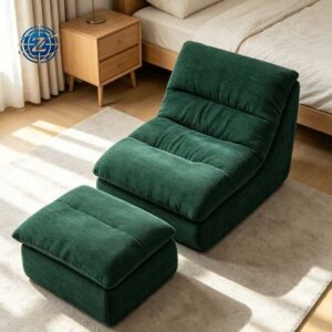 Green armless lounge chair with a matching ottoman - D-608