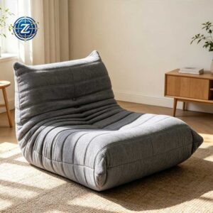 Gray pleated floor lounge chair with a sloping backrest - D-609