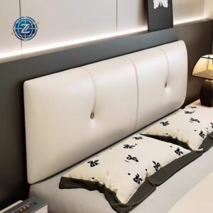 Cream upholstered headboard with rounded and vertical padded panels