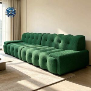 Green tufted sofa with rounded padded arms and backrest - Y-611