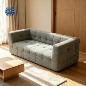 Gray tufted two-seat sofa with padded arms and backrest - Y-613